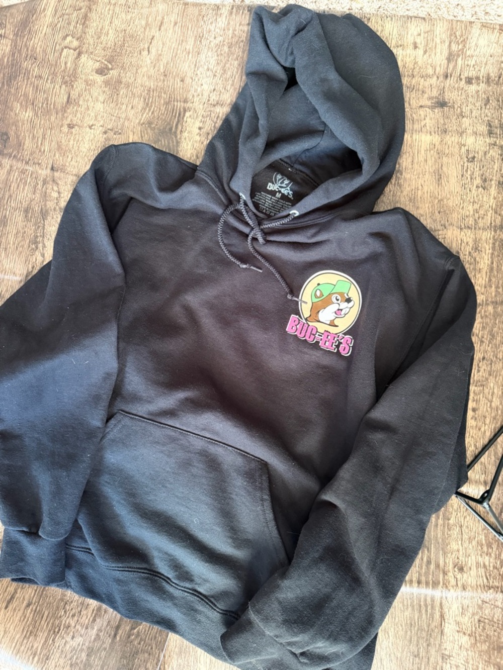 Buc-ee's Men's Black Crewneck Hoodie with Chest Logo